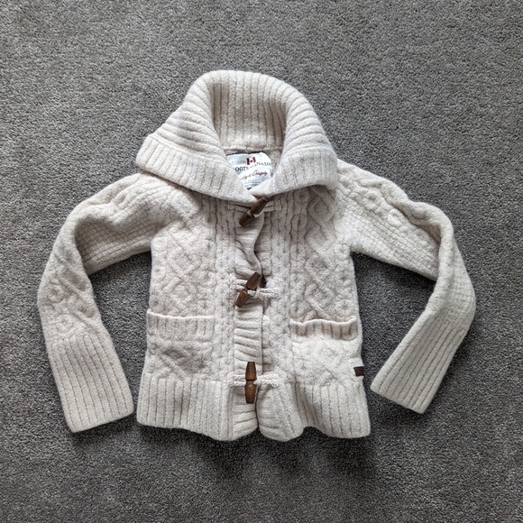 Roots cream color wool sweater cardigan girl's Small - Picture 1 of 7